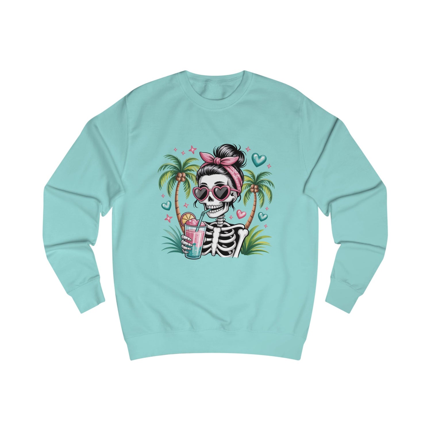 Tropical Skull Sweatshirt — Cute Skeleton with Sunglasses & Drink